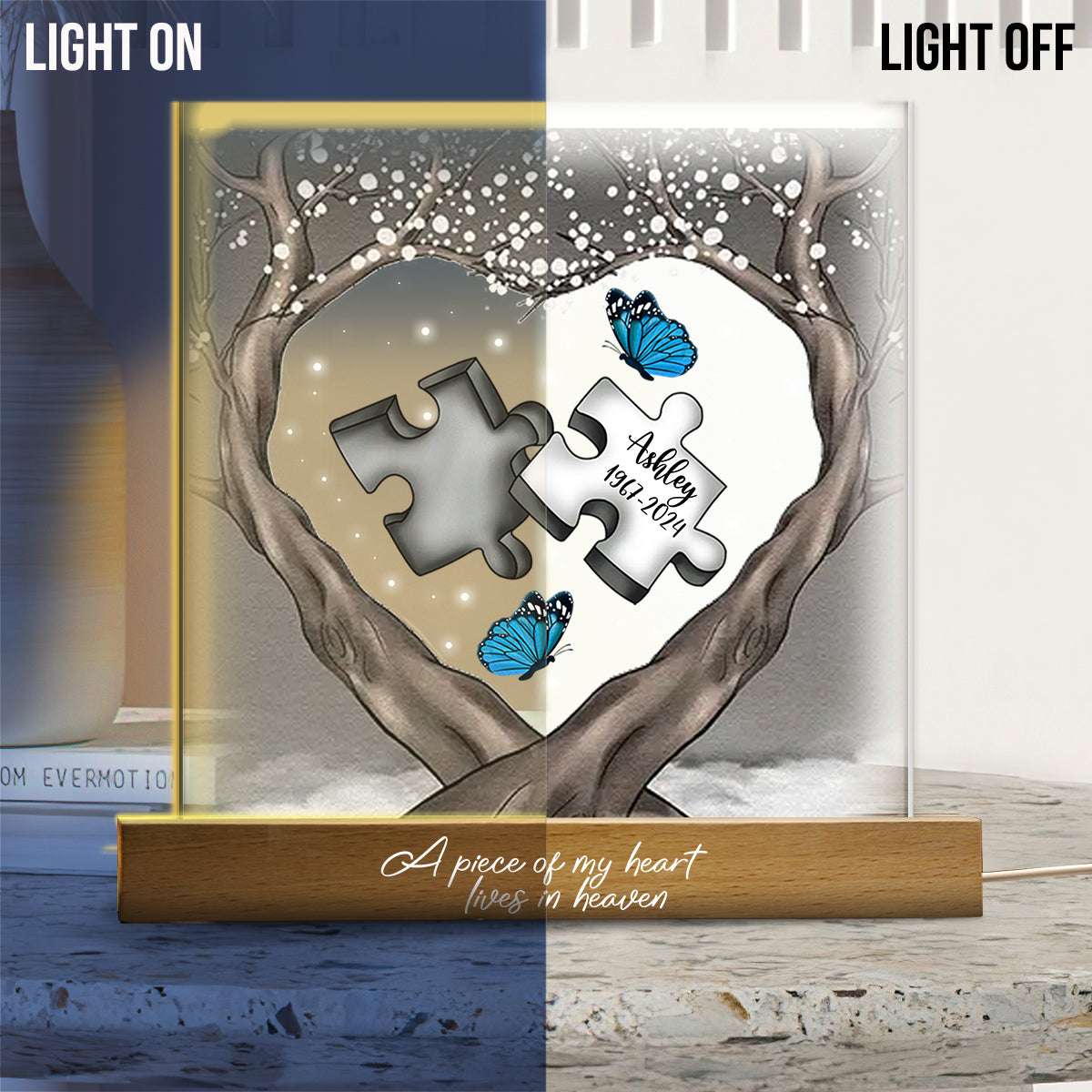 A Piece Of My Heart Lives In Heaven - Personalized Memorial Shaped Led Night Light