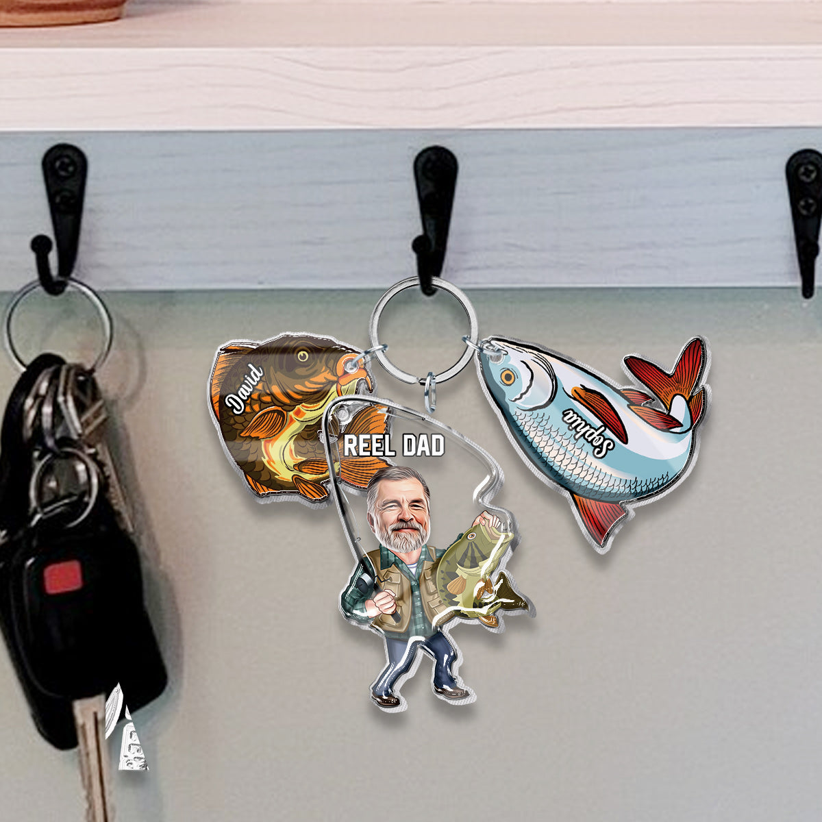 Reel Dad - Personalized Fishing Keychain with Charms