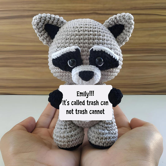 It's Trash Can Not Trash Cannot - Personalized Raccoon Hand Knitted Figurine