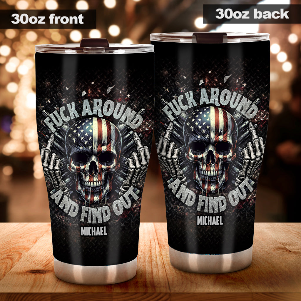 American Flag Skeleton - Personalized Skull Tumbler
