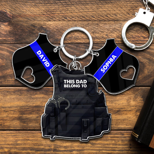 This Dad Belongs To - Personalized Police Officer Keychain with Charms