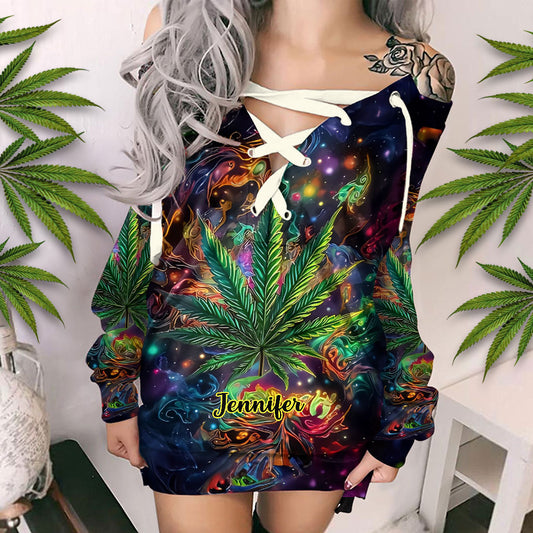 Stoner Chick - Personalized Weed Off Shoulder Long Sleeve Dress