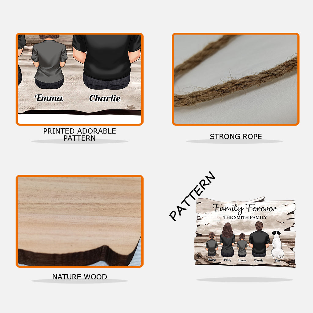 Family Retro Beach Landscape Vintage Version - Personalized Family Custom Shaped Wood Sign