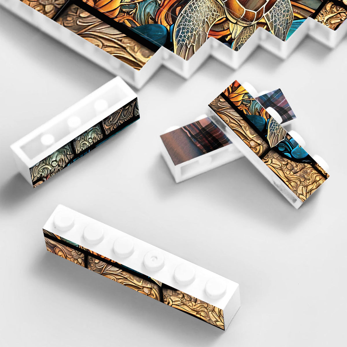 Beautiful Turtle Stained Glass You And Me - Personalized Turtle One-sided Horizontal Rectangle Building Brick Blocks