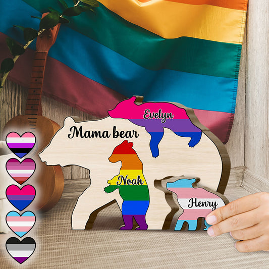Proud Mama Bear - Personalized LGBT Support Shaped Wooden Puzzle