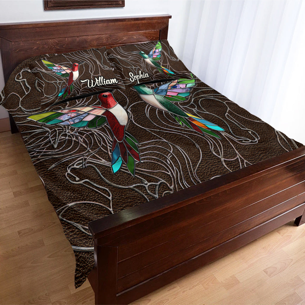 Family Members Hummingbirds Beautiful Birds - Personalized Family Bedding Set