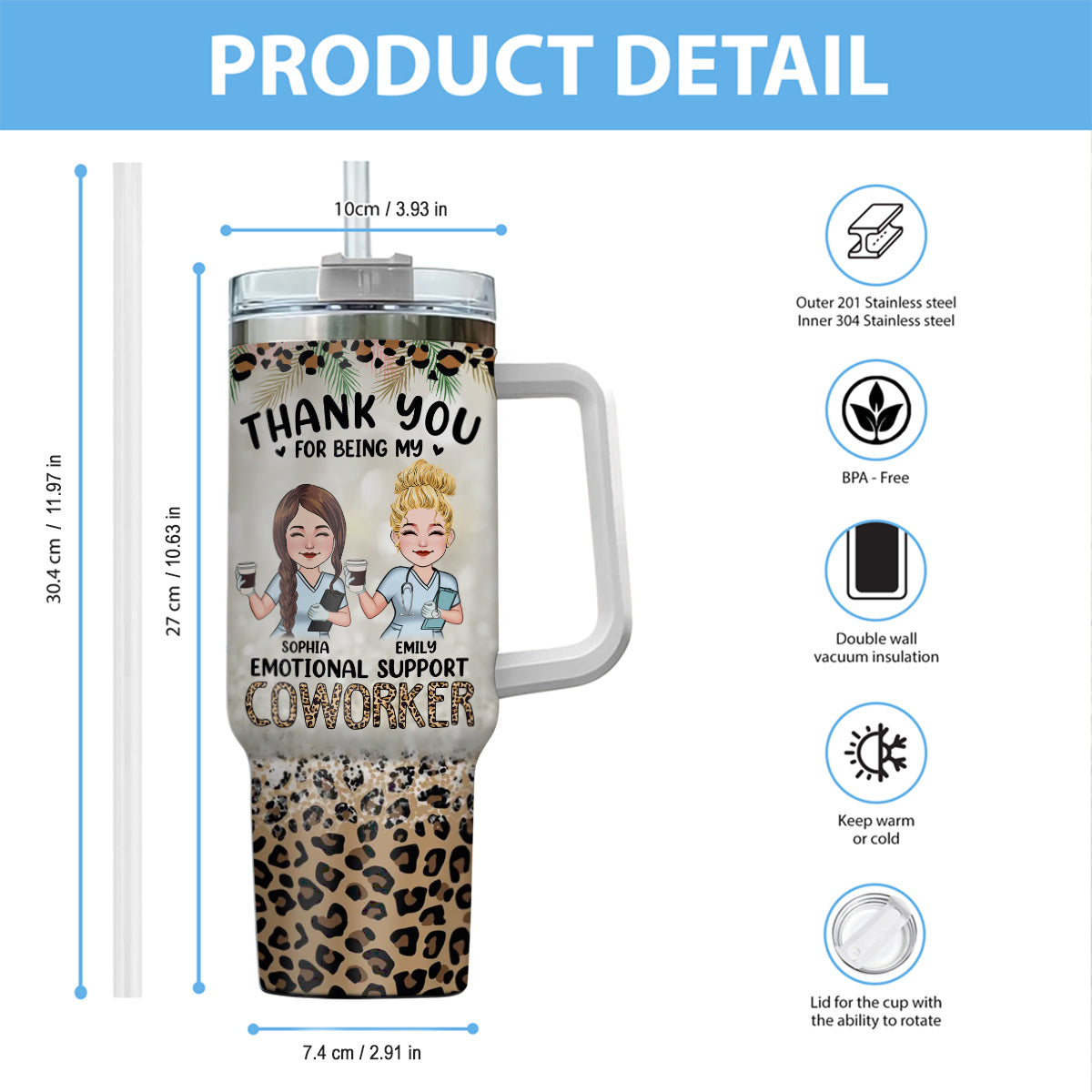 Thank You For Being My Emotional Coworker - Personalized Nurse Tumbler With Handle