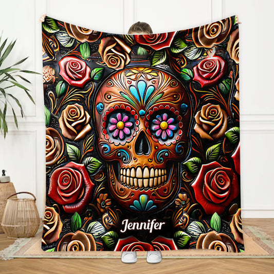 Roses And Skull - Personalized  Skull Blanket