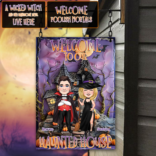 Welcome To Our Haunted House - Personalized Witch Rectangle Metal Sign
