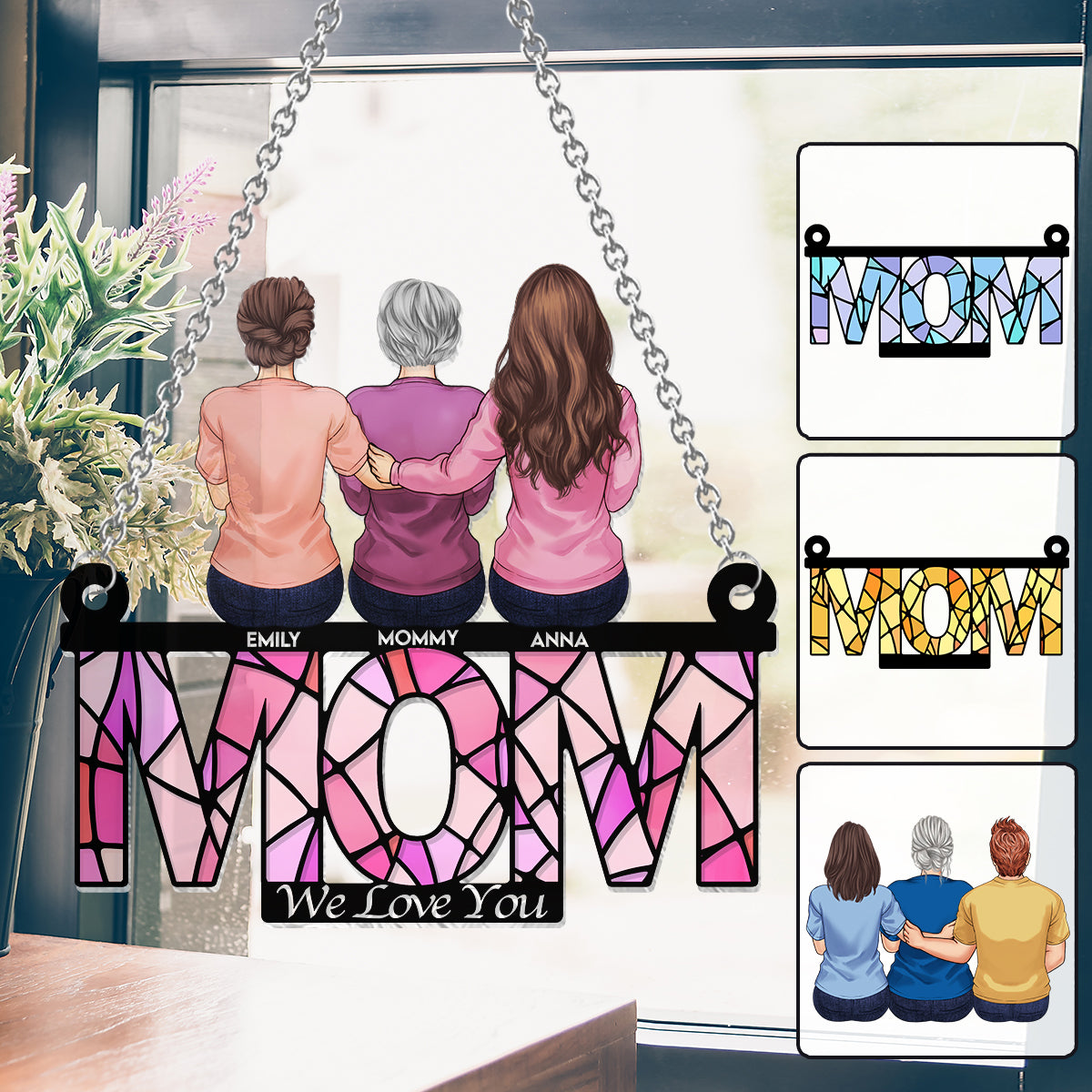 Mom We Love You - Personalized Mother Window Hanging Suncatcher Ornament