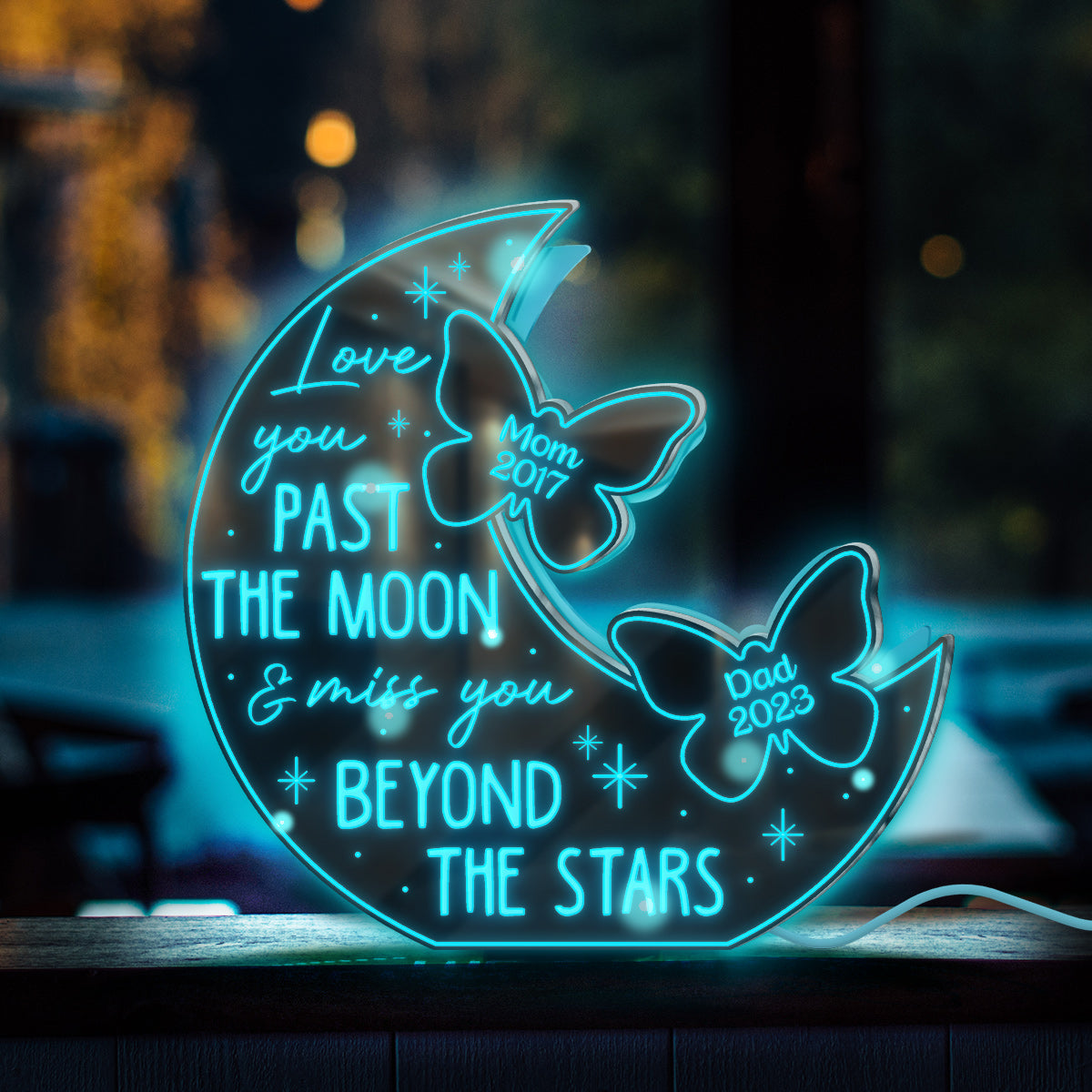 Love You Pass The Moon & Miss You Beyond The Star - Personalized Memorial Mirror Light
