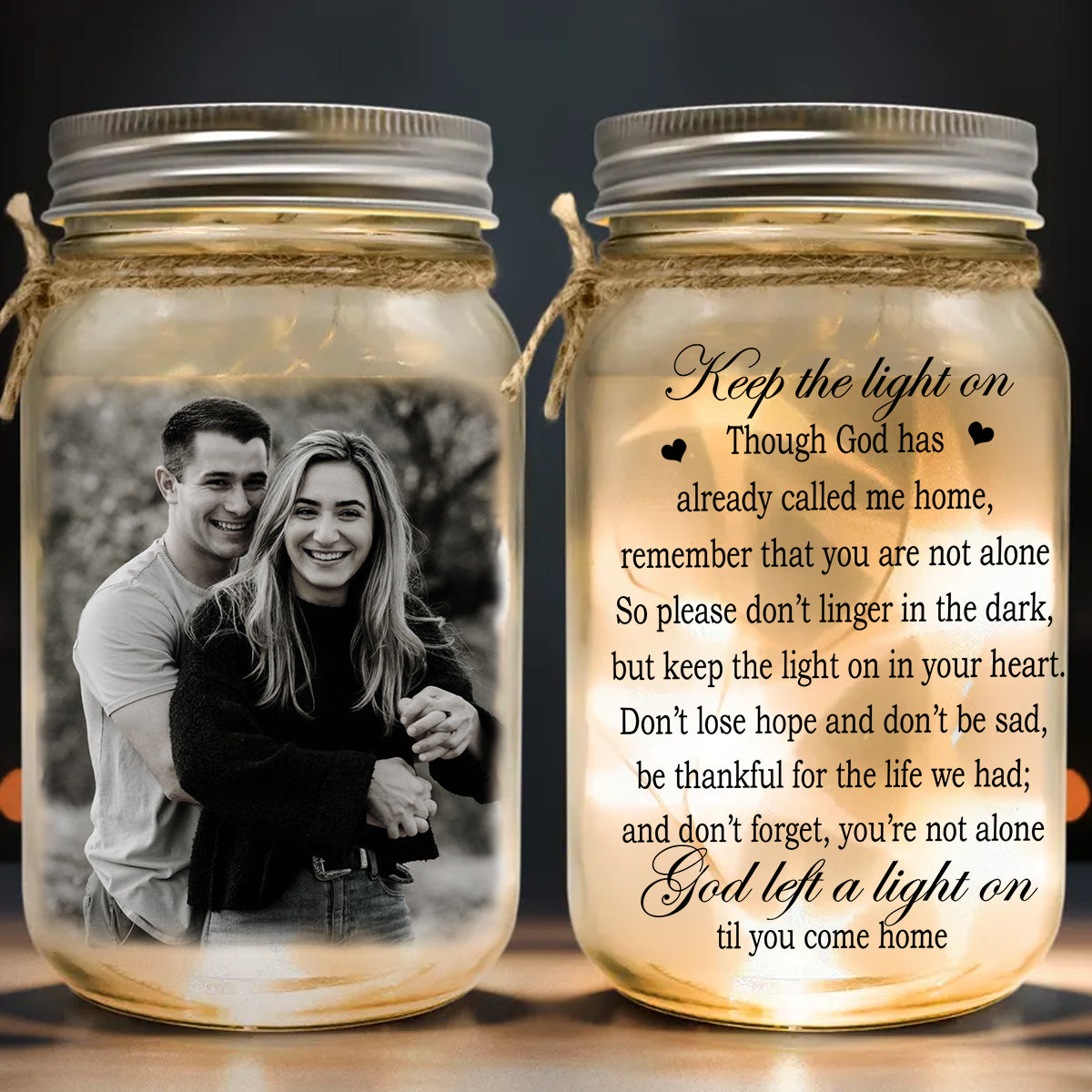 Keep The Light On - Personalized Memorial Mason Jar Light
