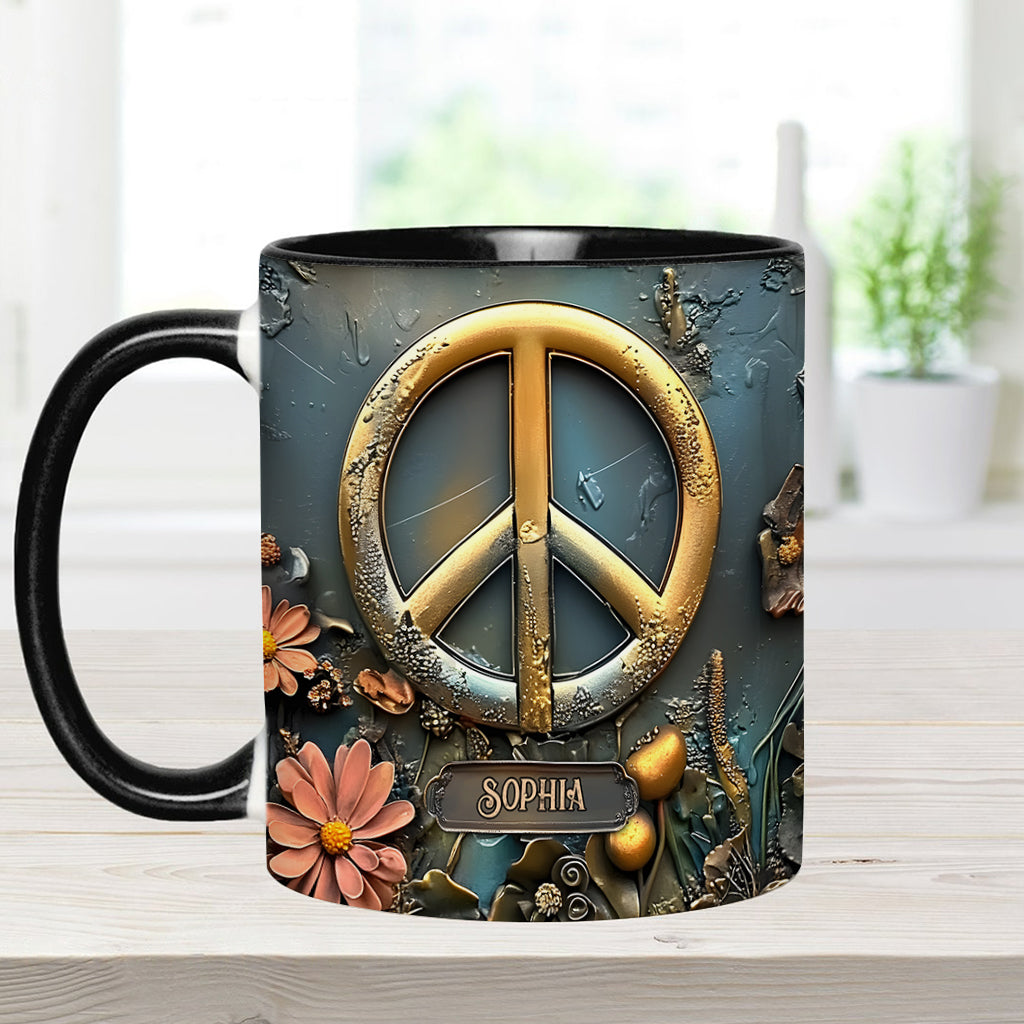 Peace, Love, And Happiness - Personalized Hippie Accent Mug