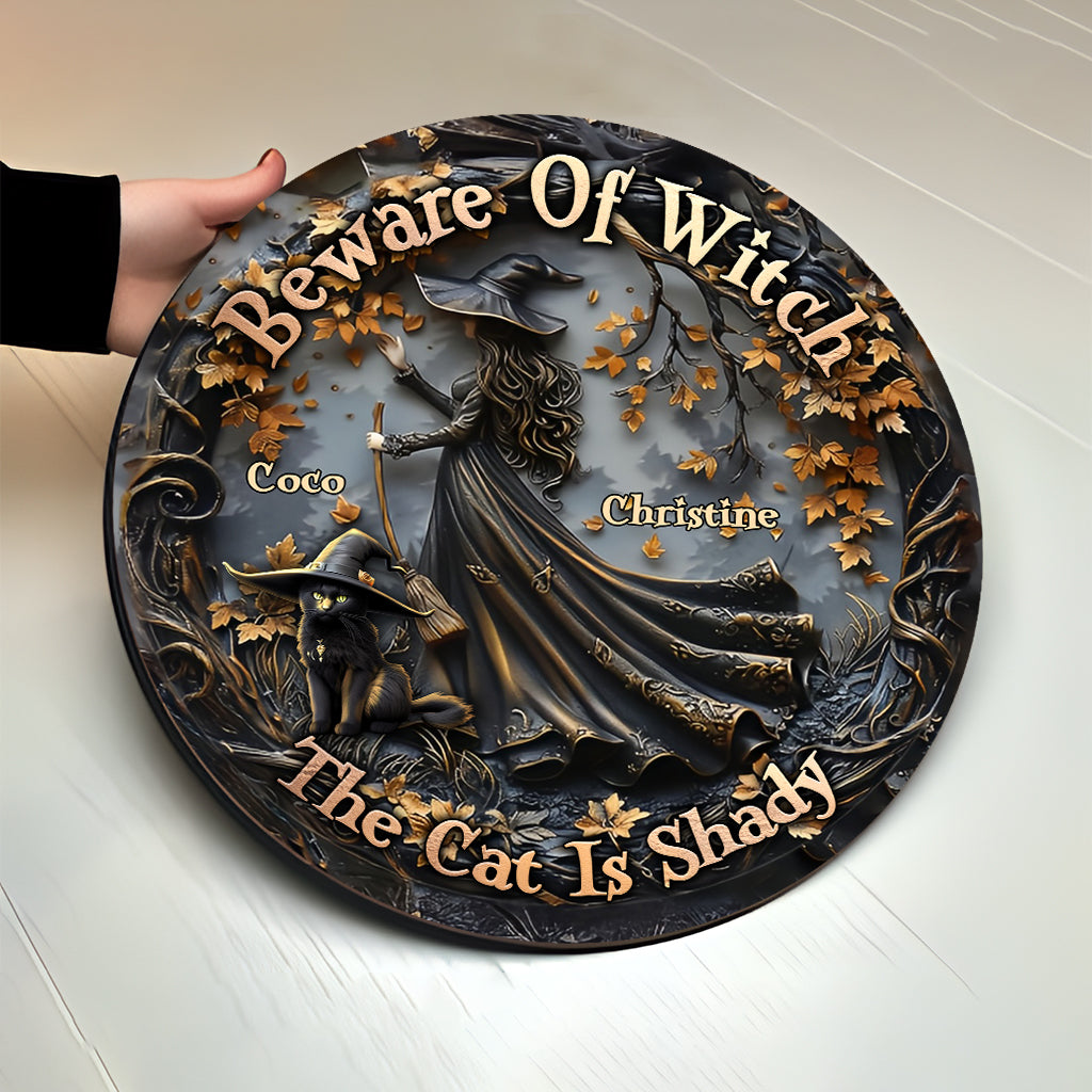 Halloween Is Better With A Cat - Personalized Black Cat Round Wood Sign