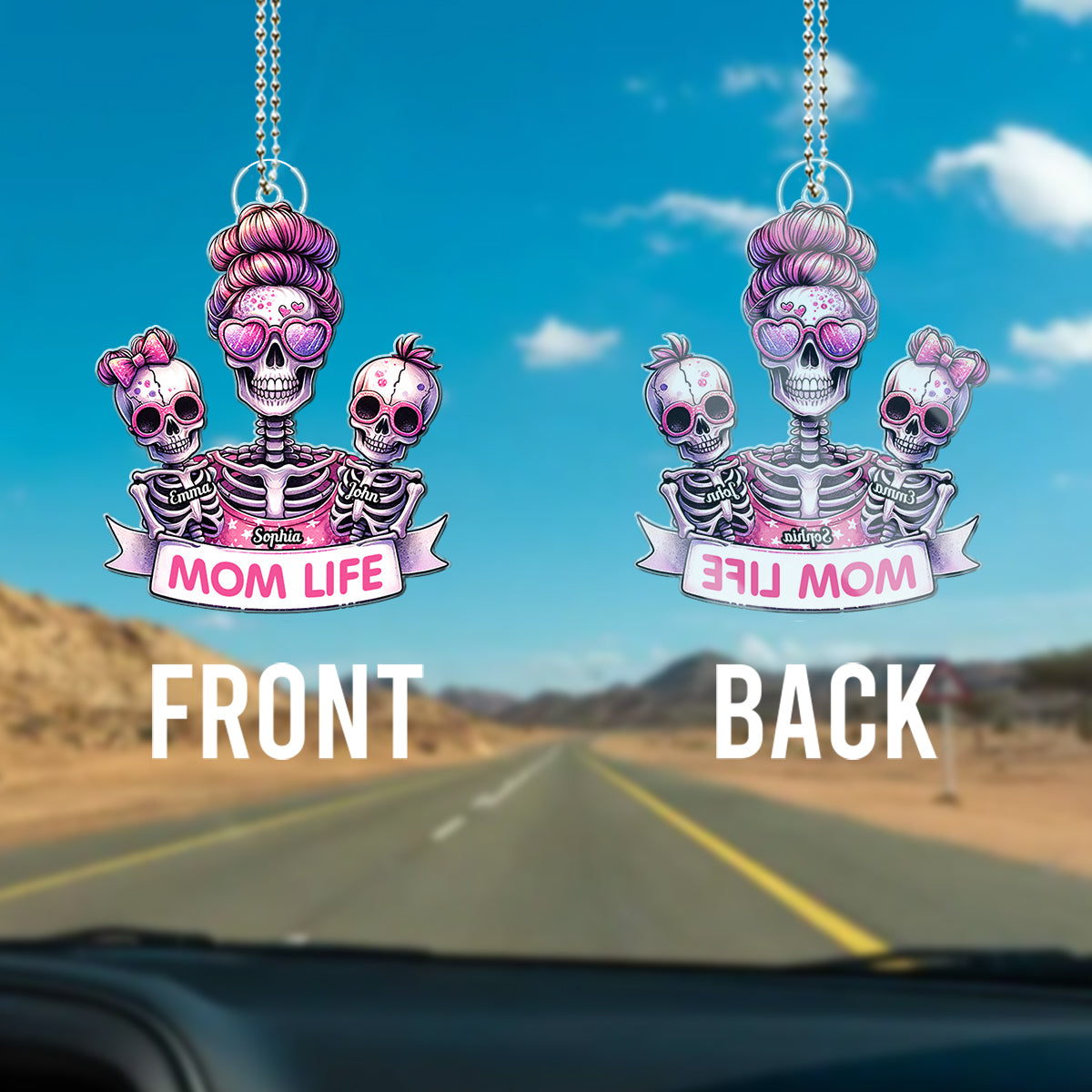 Mom Life - Personalized Skull Custom Shaped Car Ornament