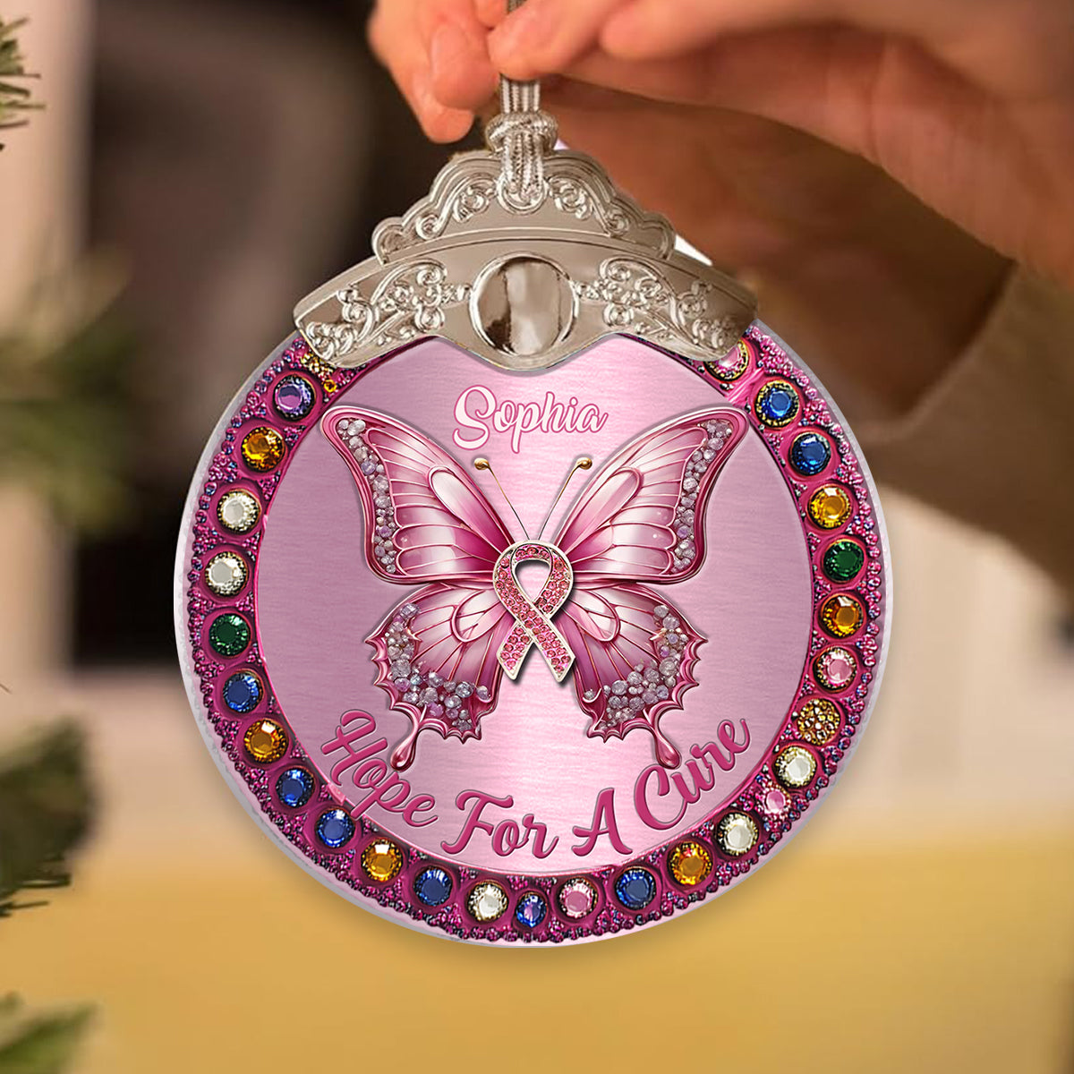 Hope For A Cure - Personalized Breast Cancer Awareness Vintage Ornament