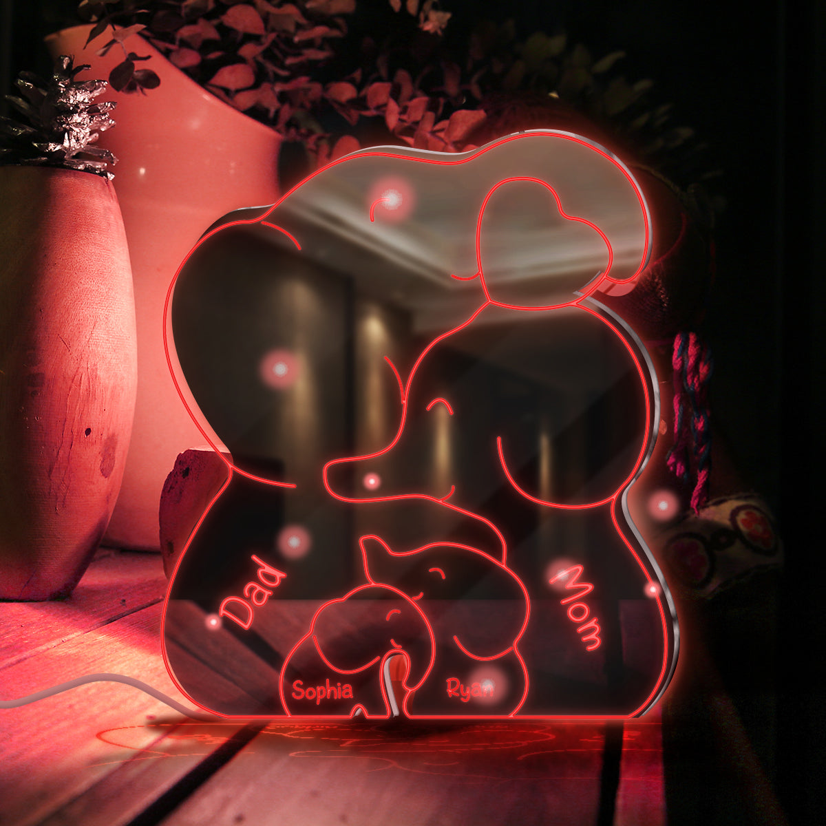 Elephant Family - Personalized Family Mirror Light