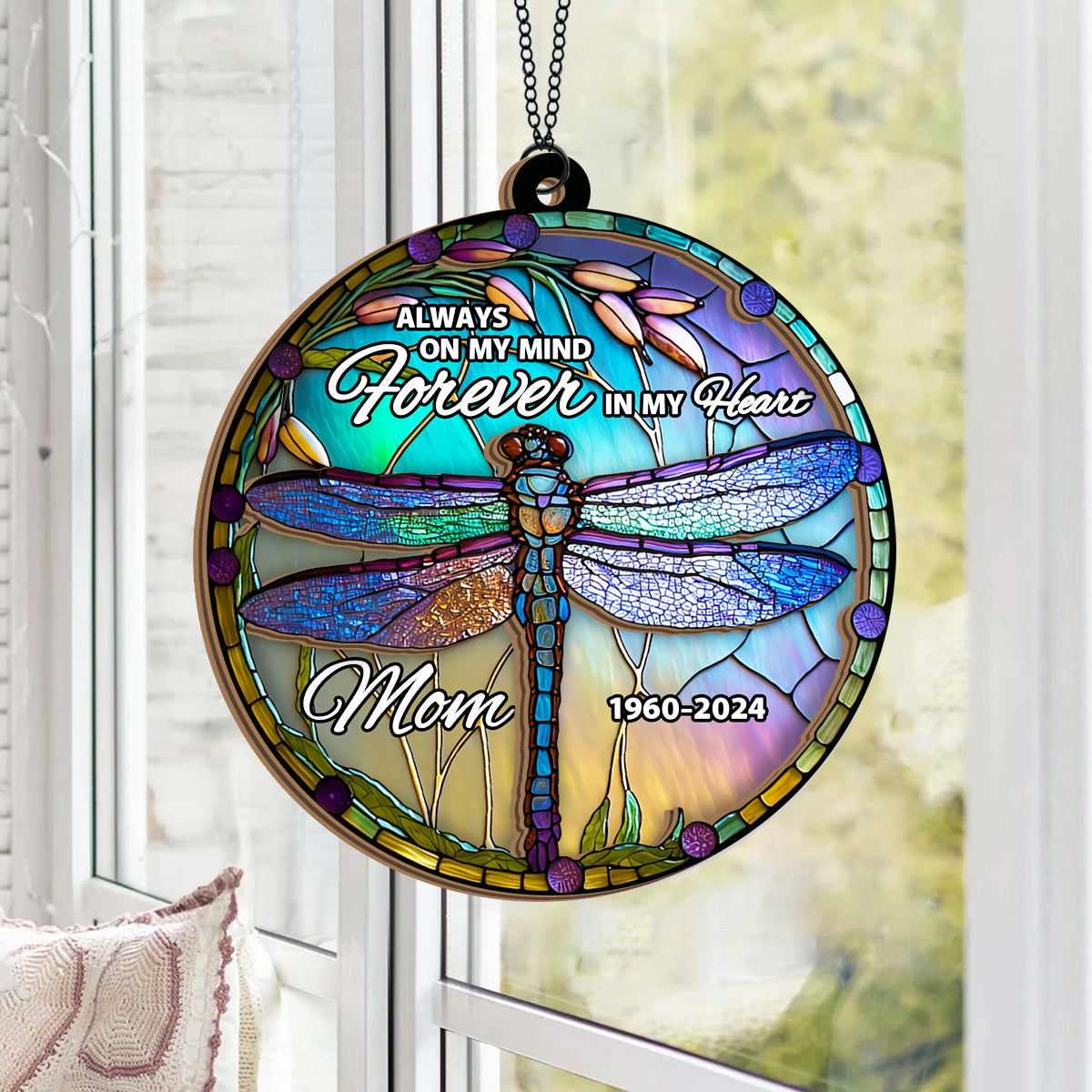 Always On My Mind Forever In My Heart - Personalized Memorial 2 Layered Window Hanging Suncatcher