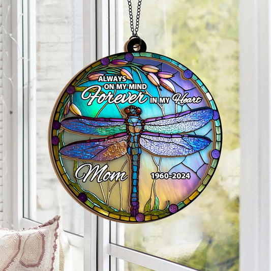 Always On My Mind Forever In My Heart - Personalized Memorial 2 Layered Window Hanging Suncatcher