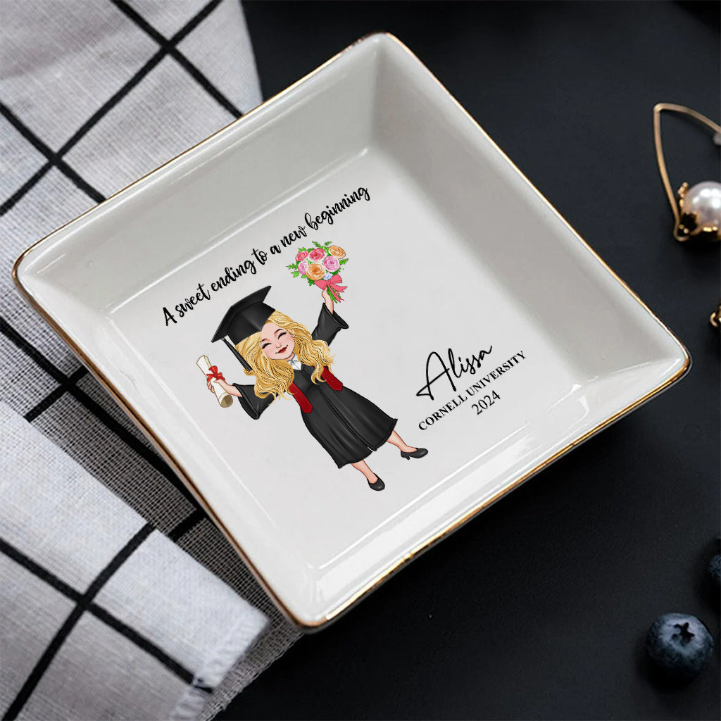 A Sweet Ending To A New Beginning - Personalized Graduation Jewelry Dish