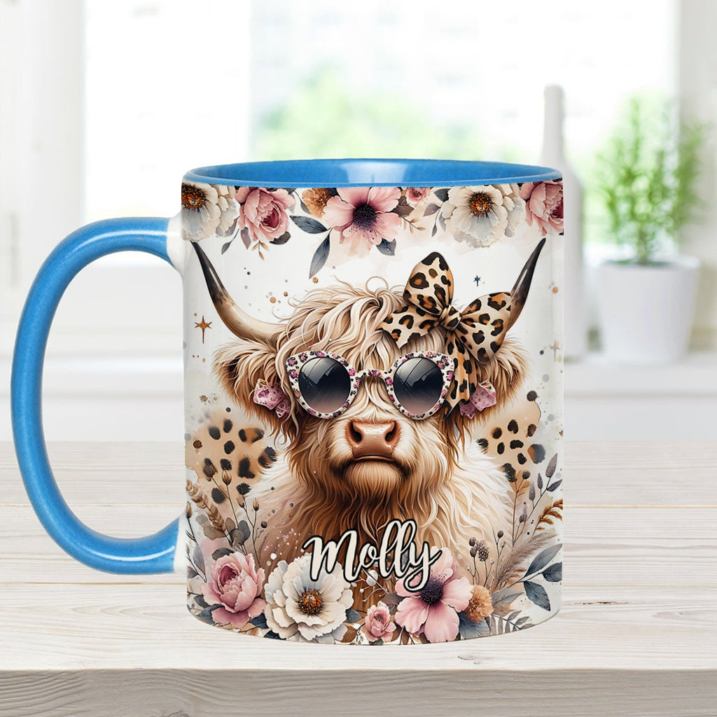 Cool Cow With Leopard Glasses - Personalized Accent Mug