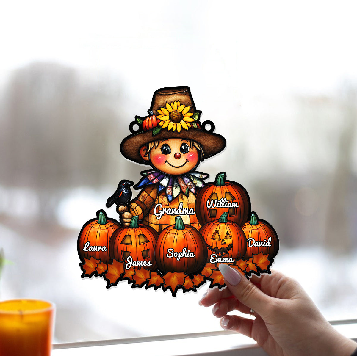 Grandma Fall - Personalized Grandma Window Hanging Suncatcher Ornament