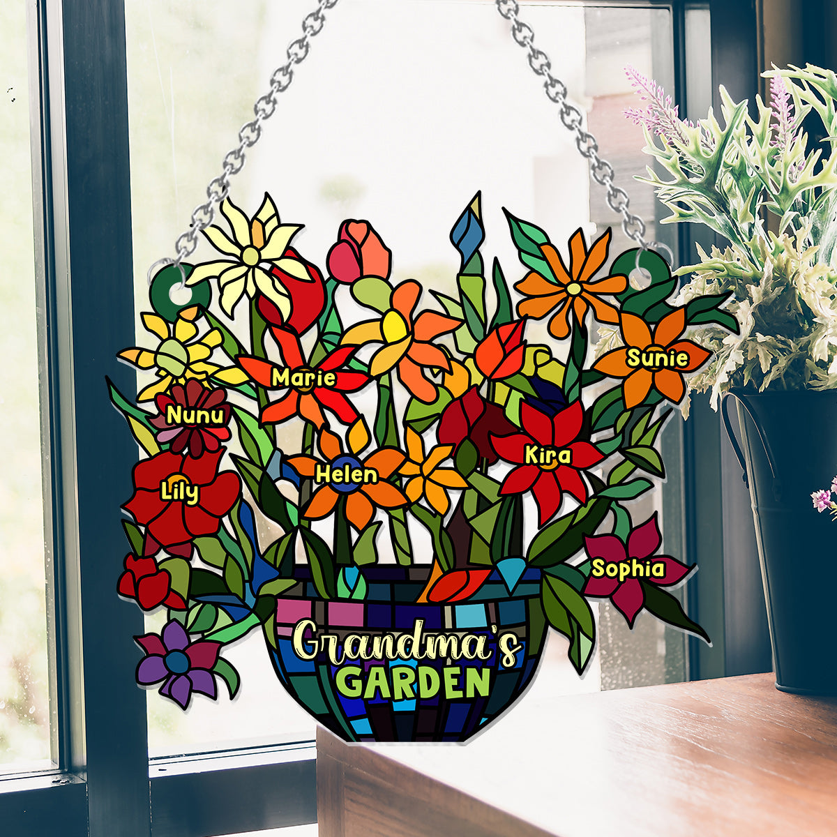 Grandma's Garden - Personalized Grandma Window Hanging Suncatcher Ornament