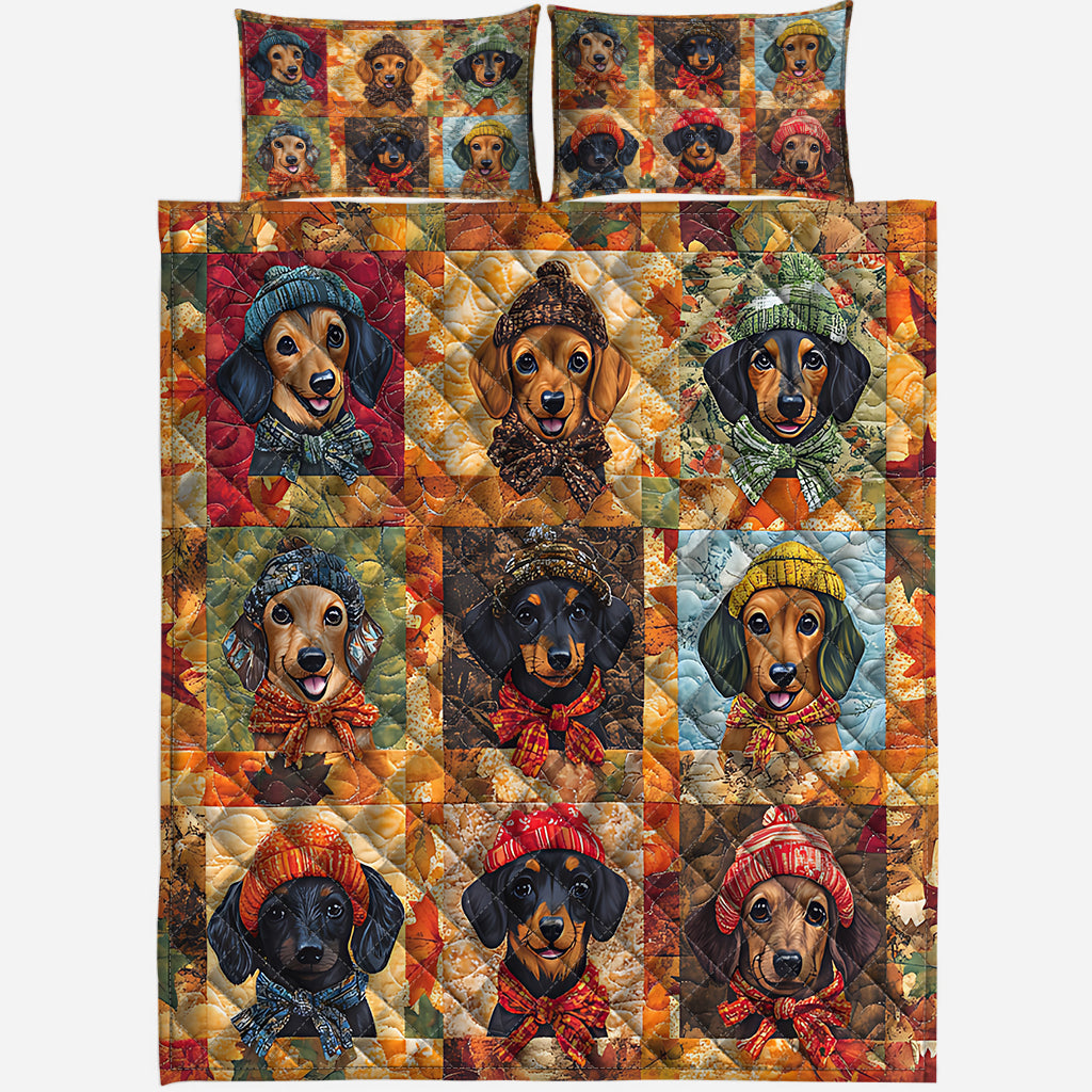 Hello Fall - Dachshund Quilt Set