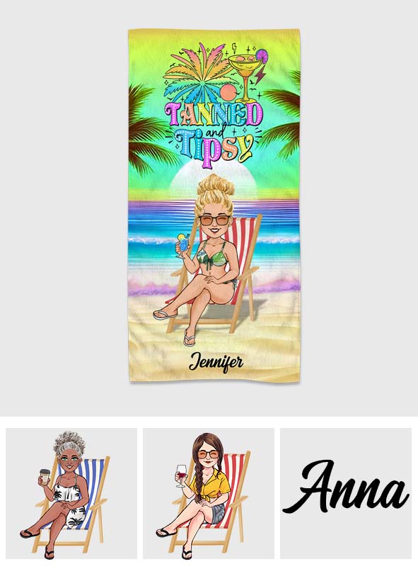 Tanned & Tipsy - Personalized Sea Lover Beach Towel