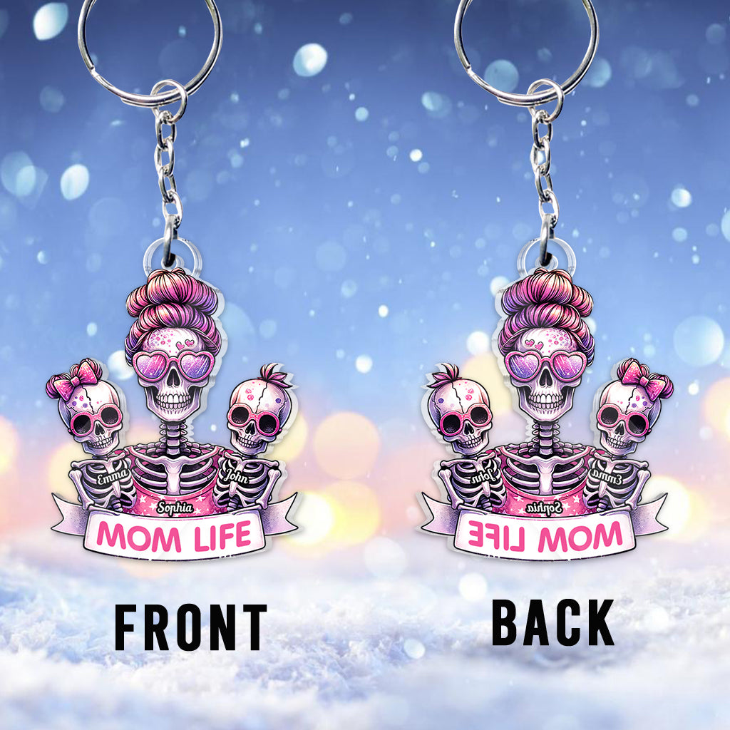 Mom Life - Personalized Skull Custom Shaped Keychain