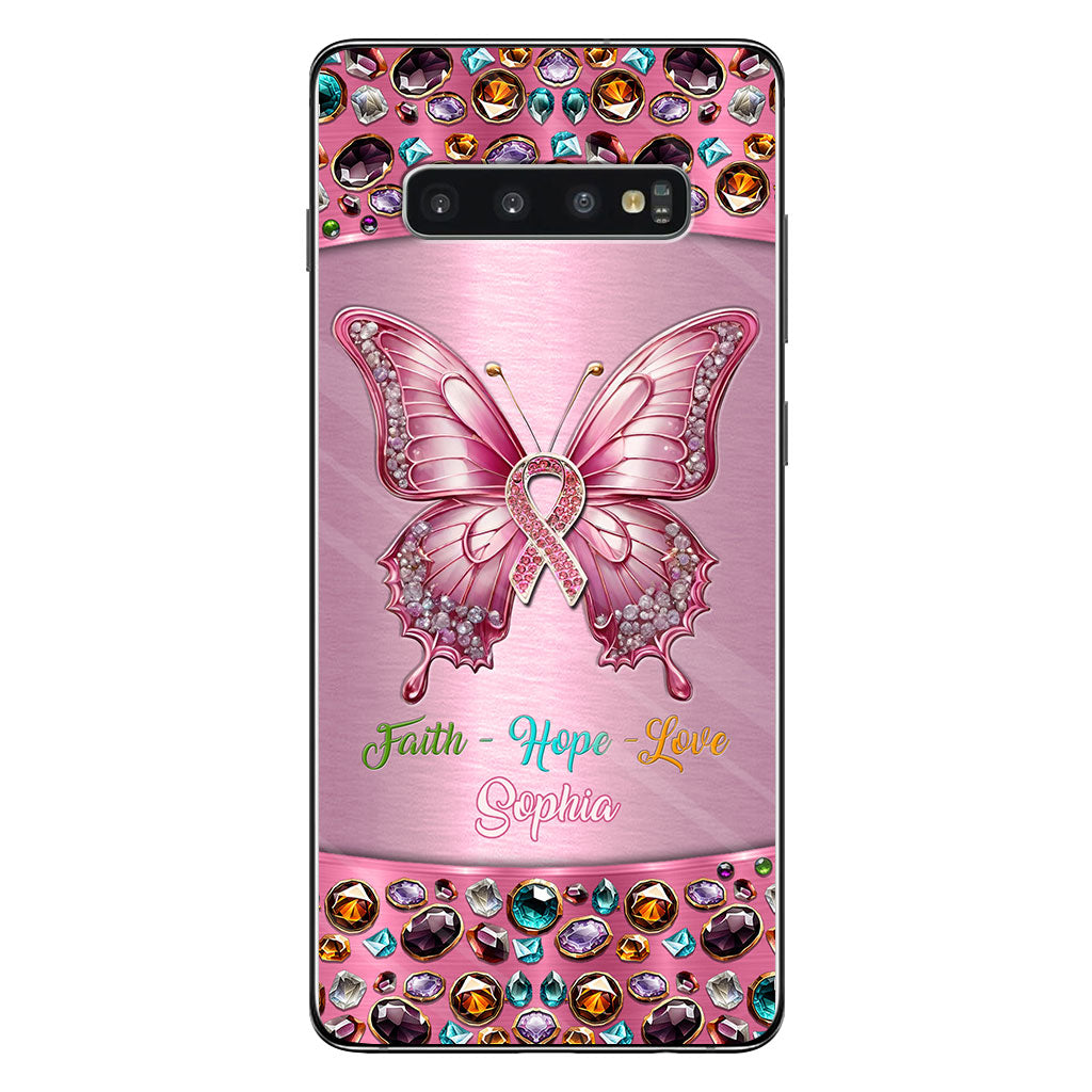 Hope For A Cure - Personalized Breast Cancer Awareness Clear Phone Case