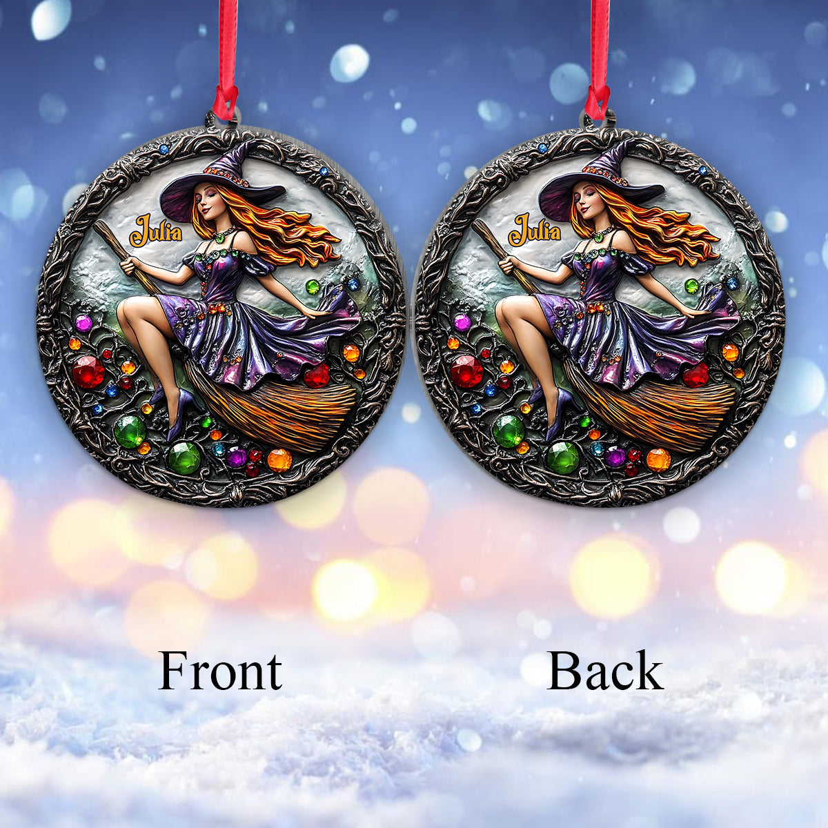 Beautiful Witch - Personalized Witch Shaped Aluminium Ornament (Print On Both Side)