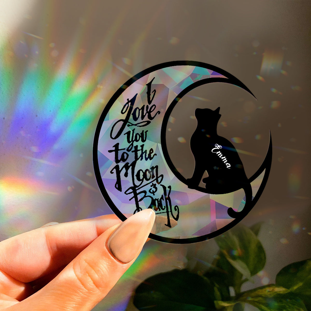 I Love You To The Moon And Back - Personalized Cat Suncatcher Decal