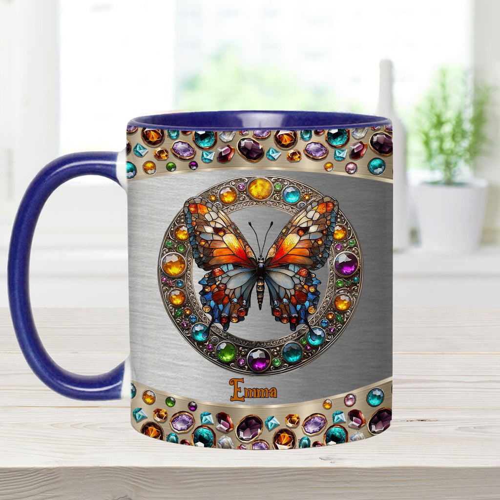 Stained Glass Beauty - Personalized Butterfly Accent Mug
