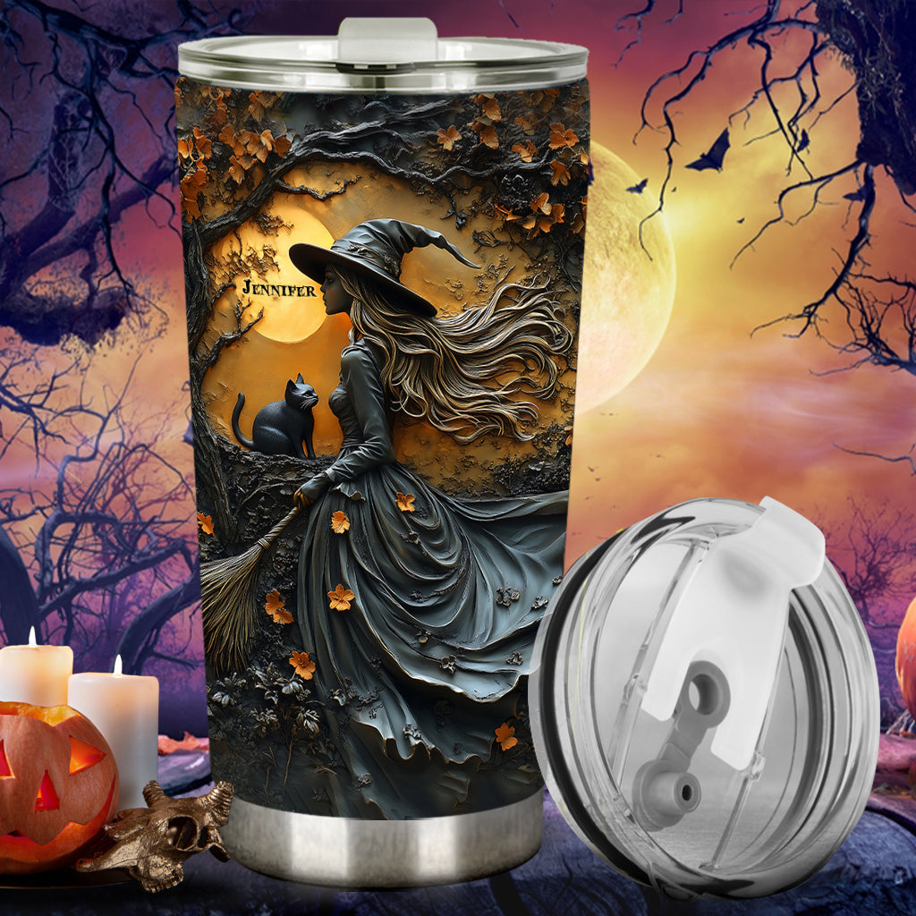 Beautiful Witch & Her Black Cat - Personalized Witch Tumbler