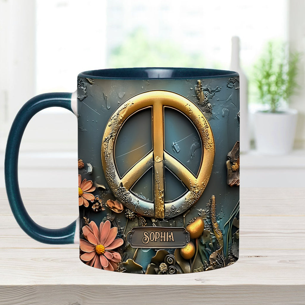 Peace, Love, And Happiness - Personalized Hippie Accent Mug