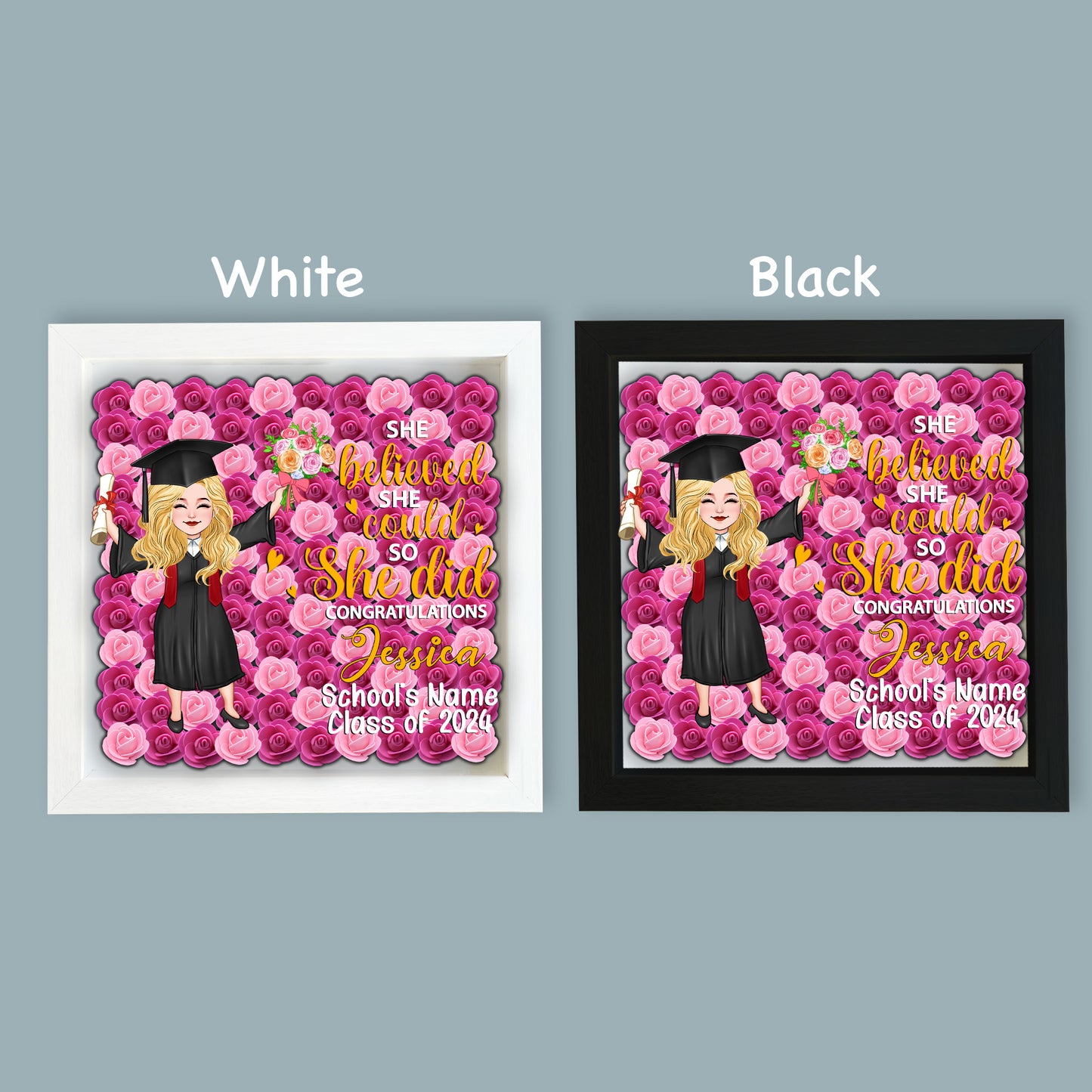 Graduation Girl 2024 - Personalized Graduation Custom Shaped Flower Shadow Box