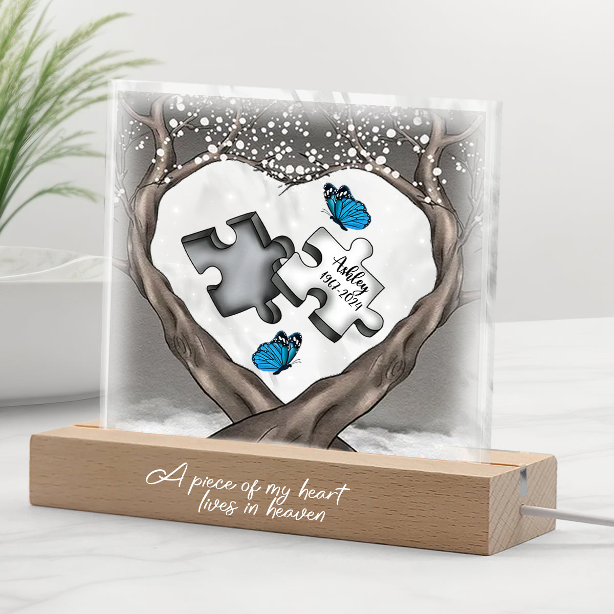 A Piece Of My Heart Lives In Heaven - Personalized Memorial Shaped Led Night Light