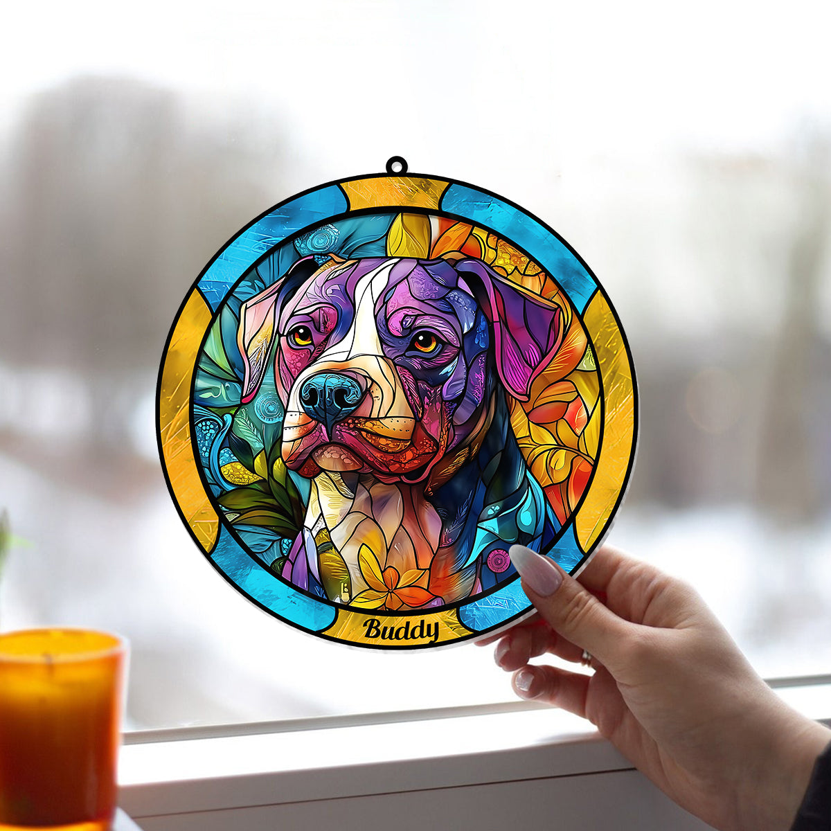 Cute Dog - Personalized Dog Window Hanging Suncatcher Ornament