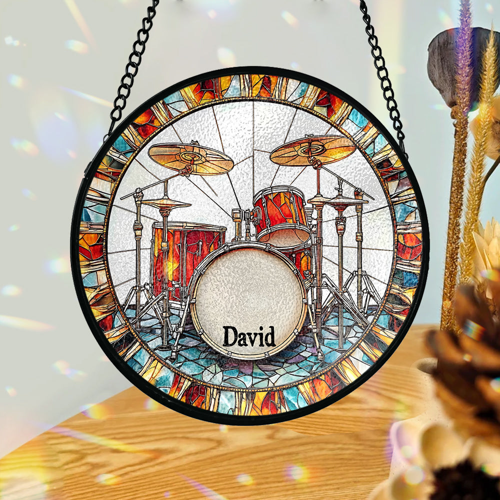 Love Drums - Personalized Drummer Stained Glass Suncatcher