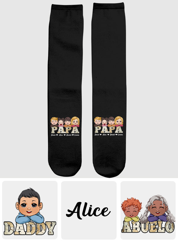 Papa Vintage Map With Kids - Personalized Grandpa Socks