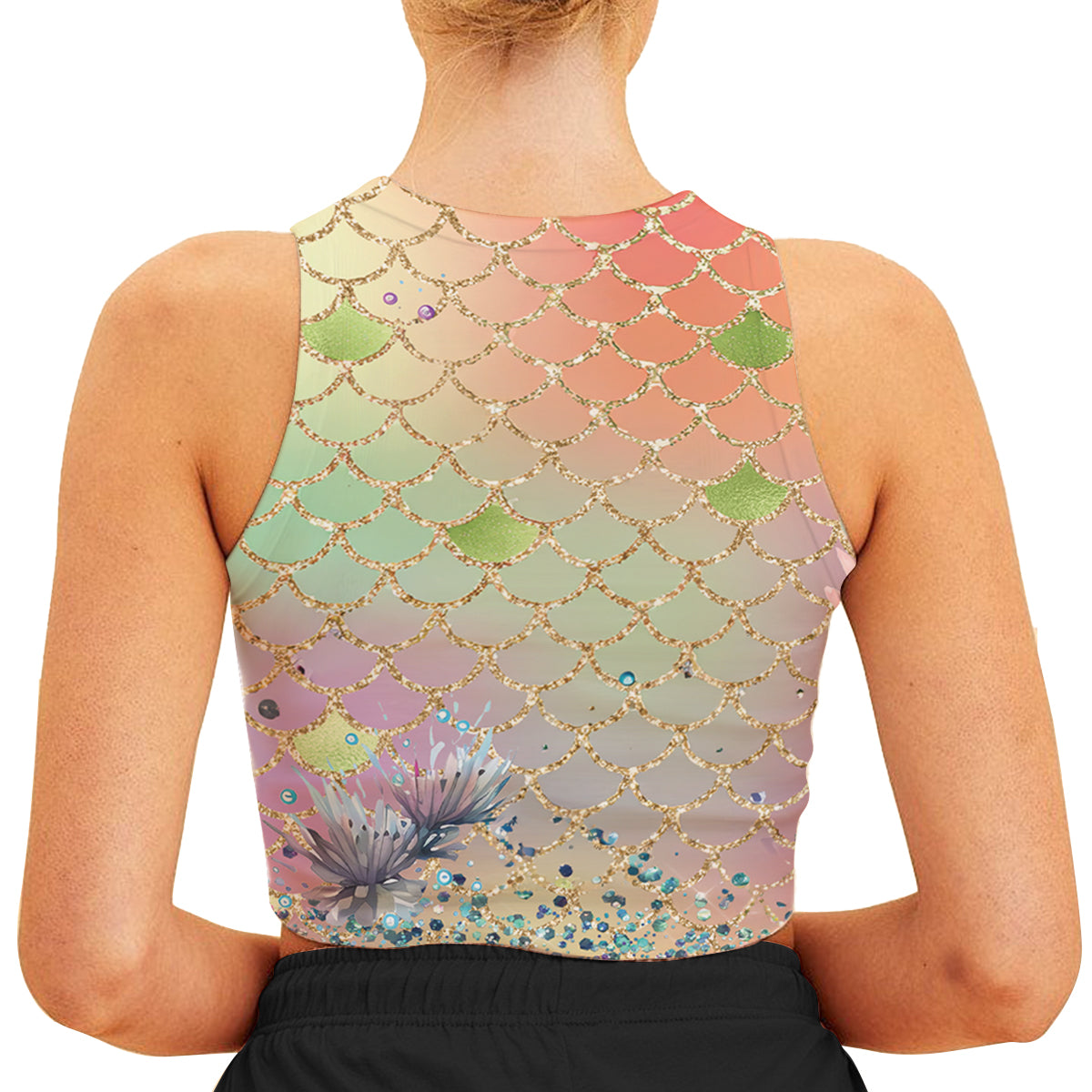 Salty Lil Beach Mermaid Scale - Personalized Turtle Crop Tank Top