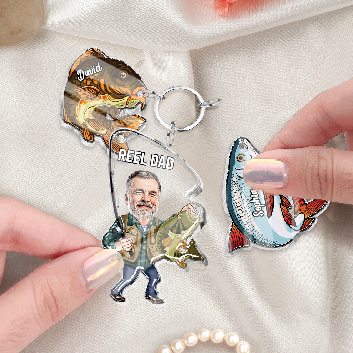 Reel Dad - Personalized Fishing Keychain with Charms