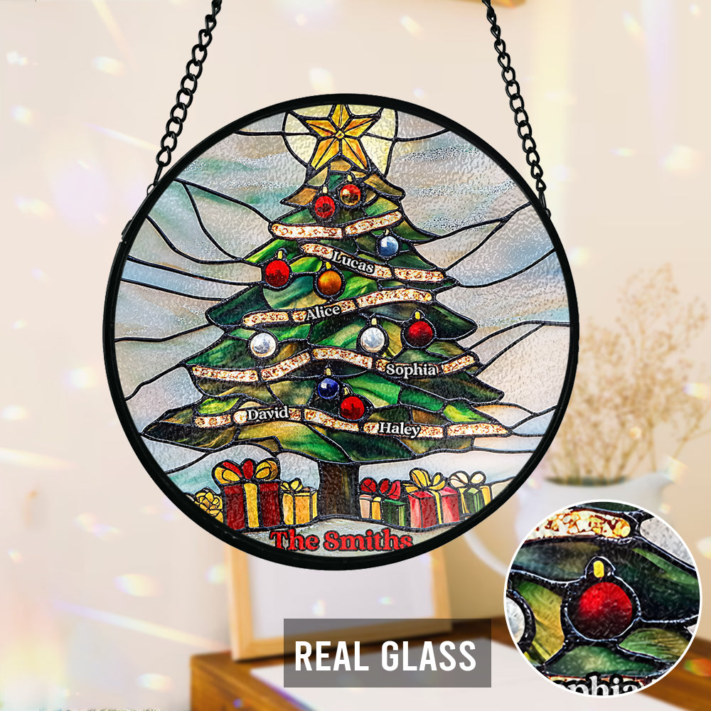 Merry Christmas - Personalized Family Stained Glass Suncatcher