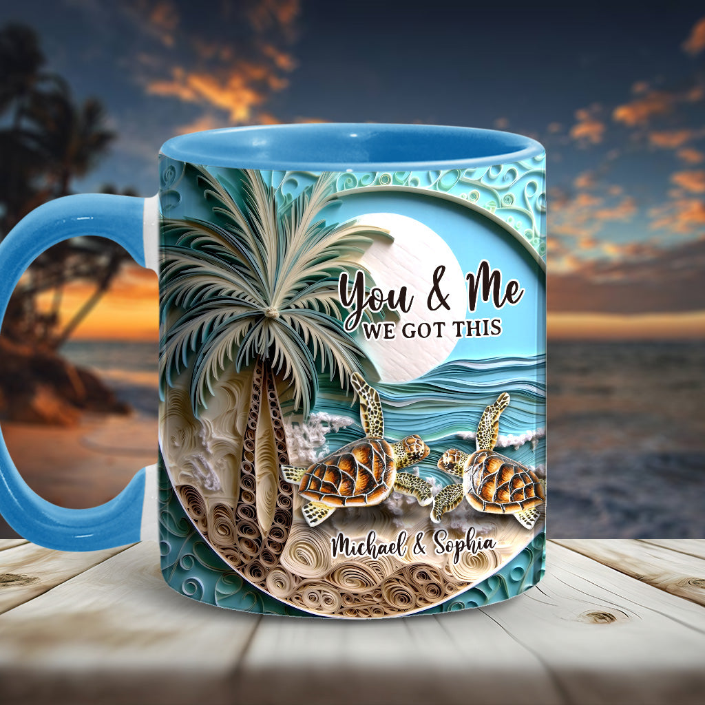 Beach Scene Turle Couple - Personalized Turtle Accent Mug