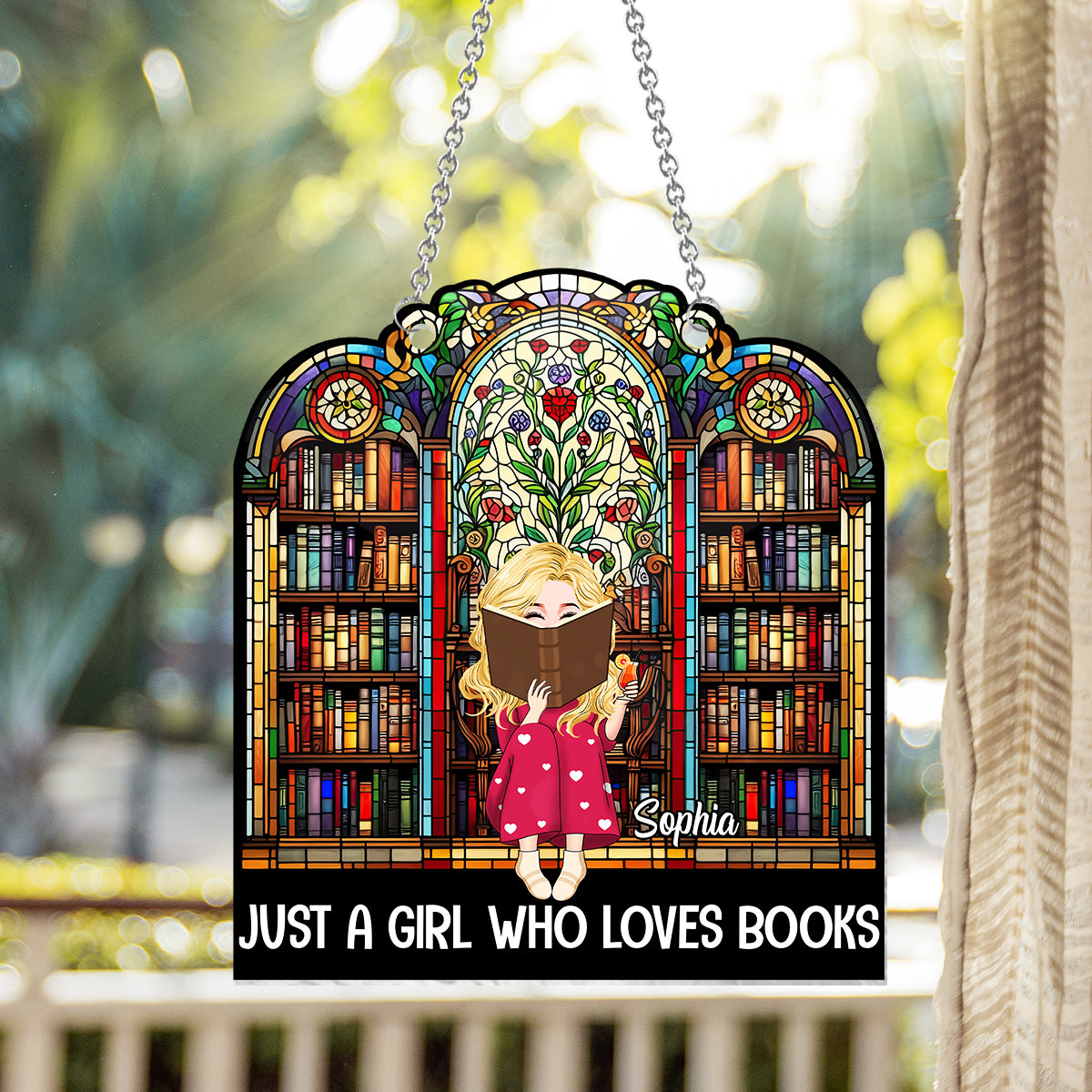 Just A Girl Who Loves Books - Personalized Book Window Hanging Suncatcher Ornament