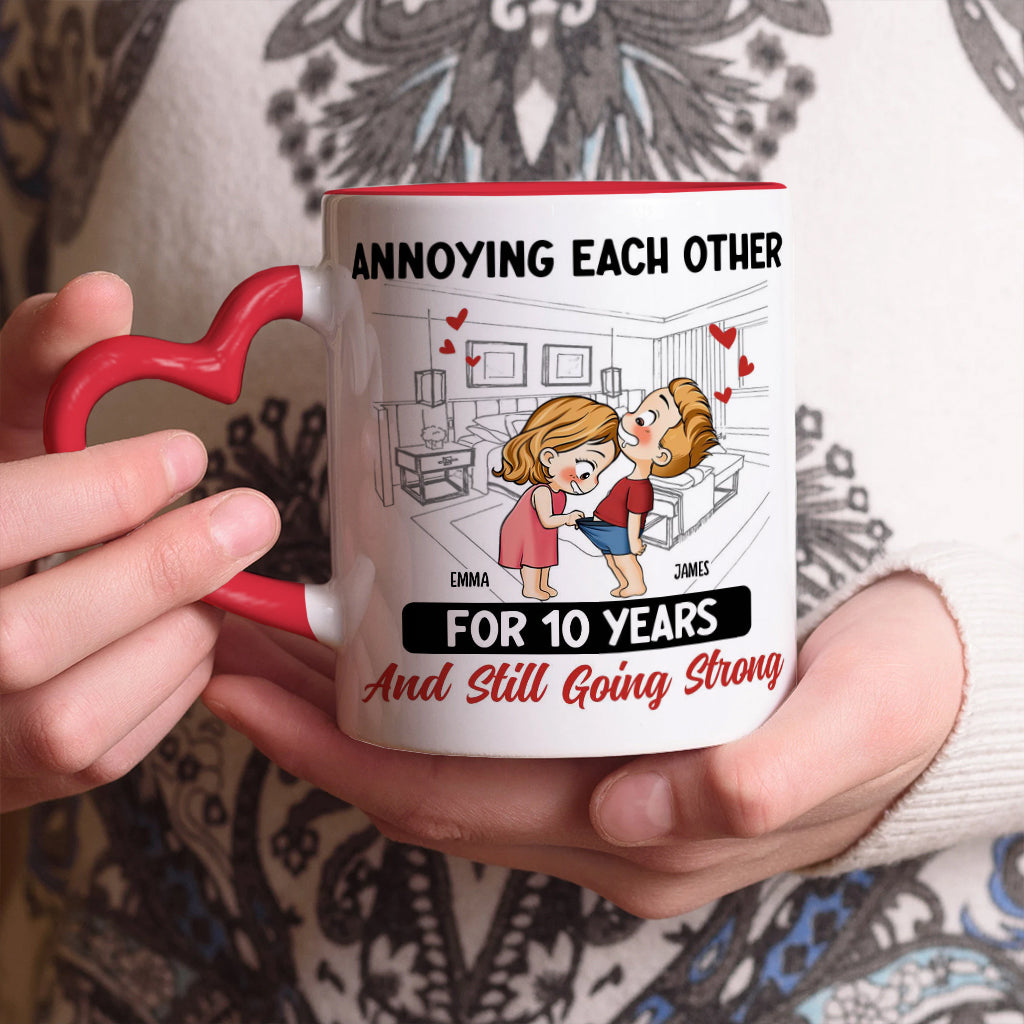 Annoying Each Other For Years And Still Going Strong - Personalized Couple Heart Handle Mug