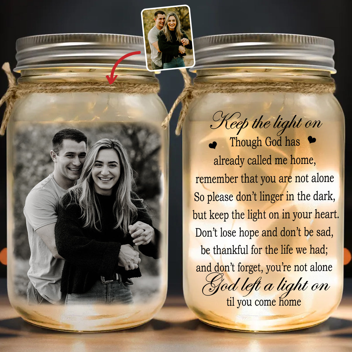 Keep The Light On - Personalized Memorial Mason Jar Light