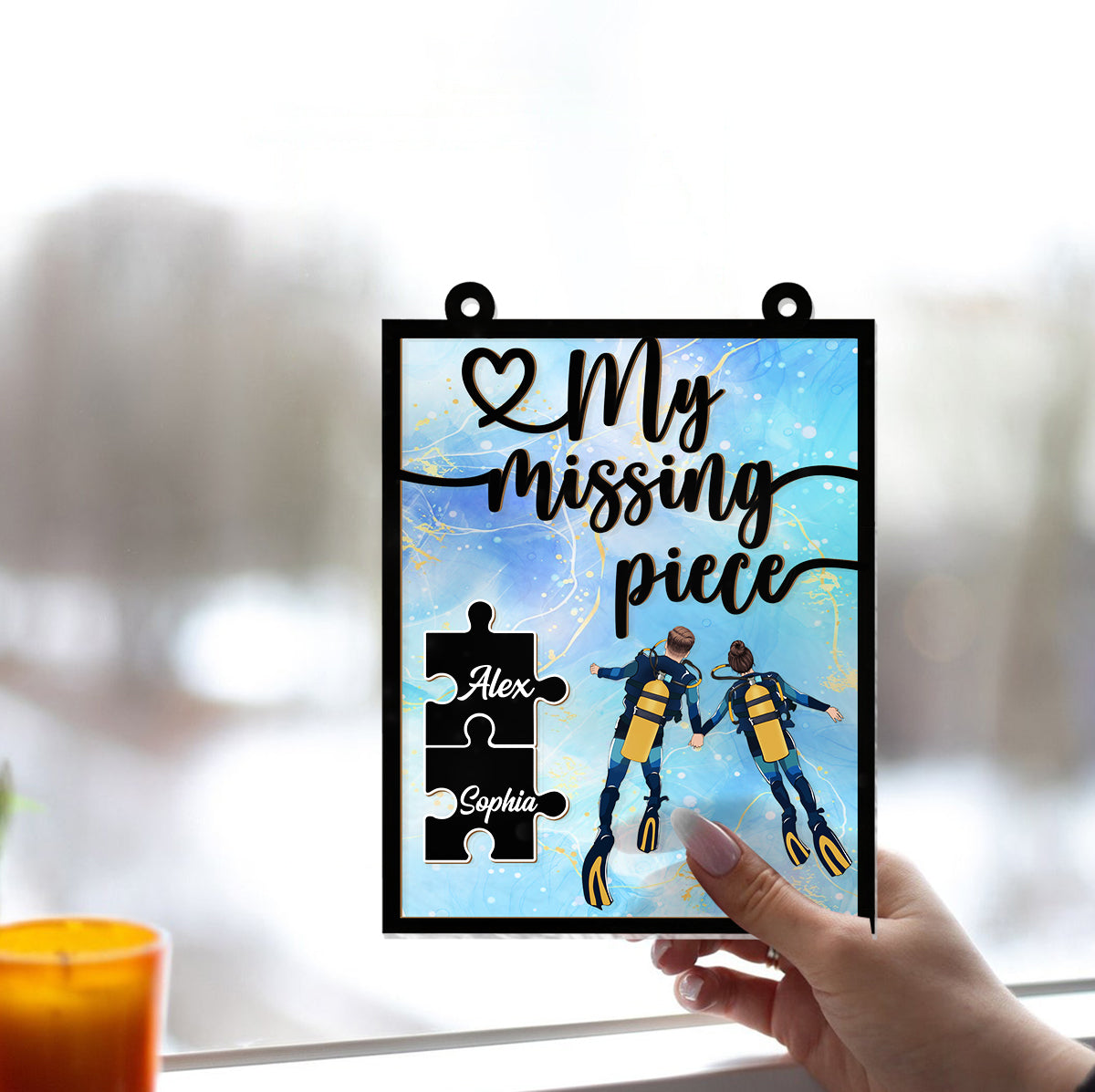 You Are My Missing Piece - Personalized Scuba Diving Window Hanging Suncatcher Ornament