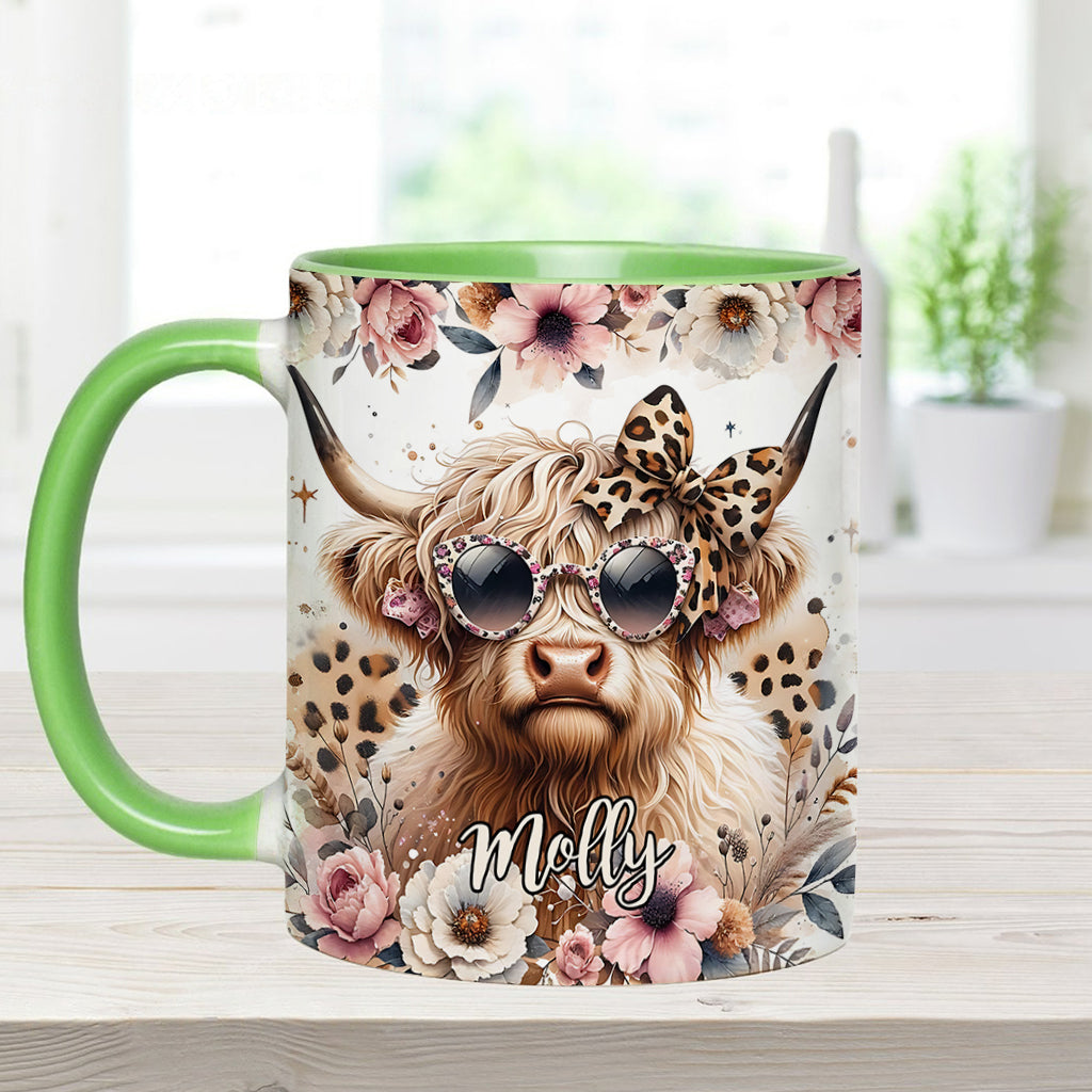 Cool Cow With Leopard Glasses - Personalized Accent Mug